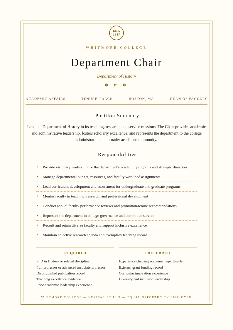 Certificate award style job description